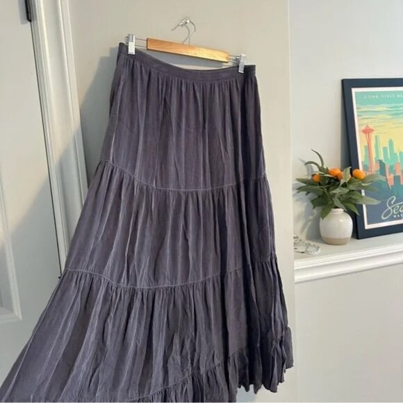 Vintage Tianello Gray Bemberg Tiered Maxi Skirt Large - Picture 2 of 16